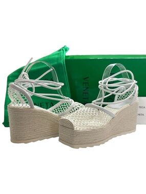 Bottega Veneta Spain Mesh Espadrille Platform Wedge Sandals White Size 40 US 10